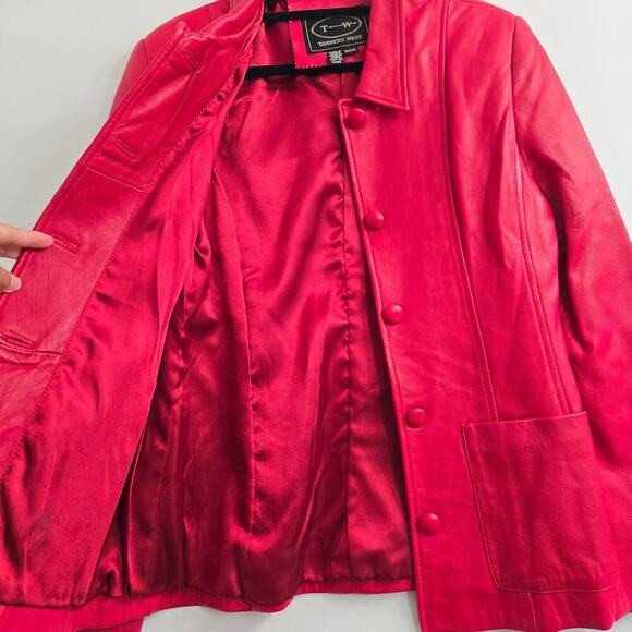 VTG 80s 90s Women’s Red Leather Jacket Sz S Grunge Streetwear Retro Y2K Festival - Picture 3 of 10